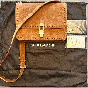 Saint Laurent Carre Suede Stud Bag in Moka